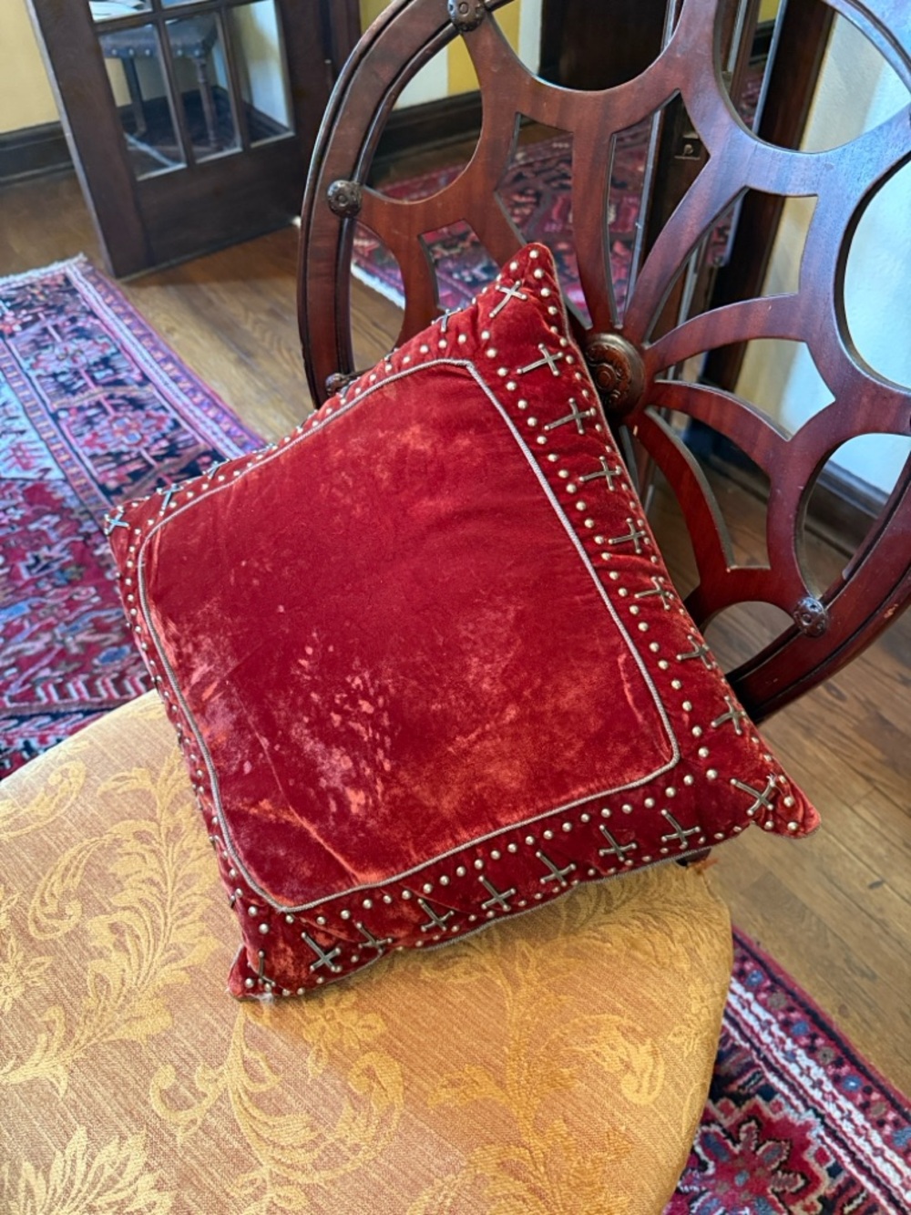 Double D Designs Velvet Pillow in Wine Red with Label